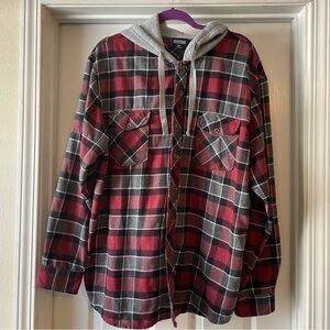 Mountain Expeditions XL Plaid Flannel Hoodie Button Down Shirt